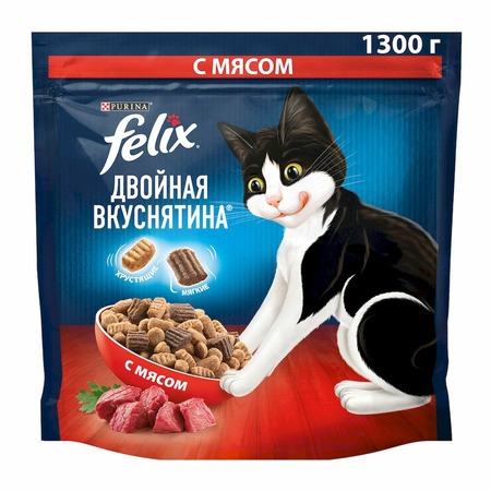 Felix Двойная вкуснятина полнорационный сухой корм для кошек, с мясом - 1,3 кг фото 2