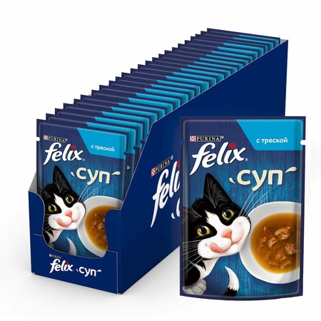 Felix Суп влажный корм для кошек, с треской, в соусе, в паучах - 48 г фото 2