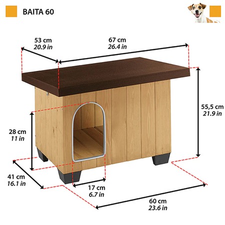 Ferplast Baita 60 будка для собак, деревянная - 67x53xh55,5 см, 57,5x38,5x44,5 см, 17x28 см фото 2