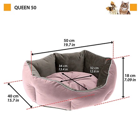 Ferplast Queen 50 софа для кошек и собак, двухсторонняя, велюр, розово-серая - 50x40xh18 см фото 2