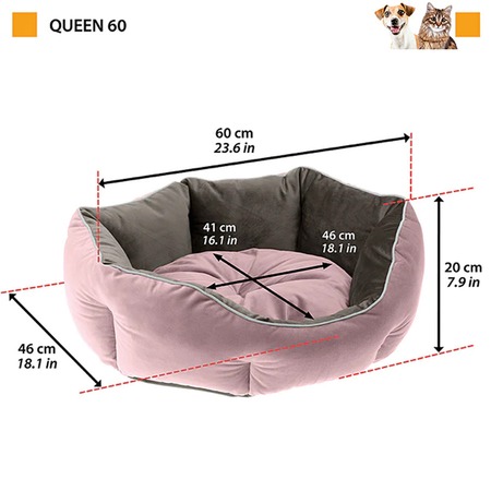 Ferplast Queen 60 софа для кошек и собак двухсторонняя, велюр, розово-серая - 60x46xh20 см фото 2