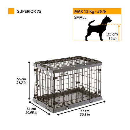 Ferplast Superior 75 клетка для собак мелких пород, с пластиковой крышей и поддоном - 77x51xh55 см фото 2