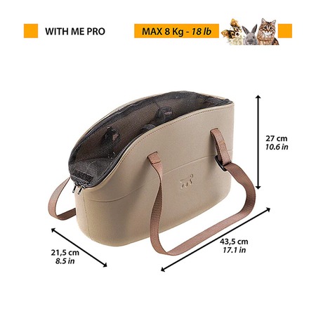 Ferplast With-Me Pro сумка-переноска для собак мелких пород, с сеткой, бежевая - 21,5x43,5xh27 см фото 2