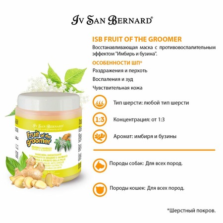 Iv San Bernard Fruit of the Grommer Ginger&Elderbery Восстанавливающая маска с противовоспалительным эффектом 1 л фото 2