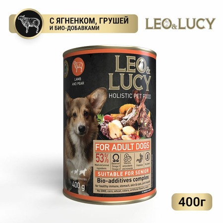 Leo&Lucy влажный полнорационный корм для пожилых собак, с ягненком, грушей и биодобавками, в паштете, в консервах - 400 г фото 2