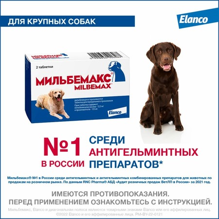 Elanco Мильбемакс таблетки от глистов для взрослых крупных собак (2 таблетки) фото 2