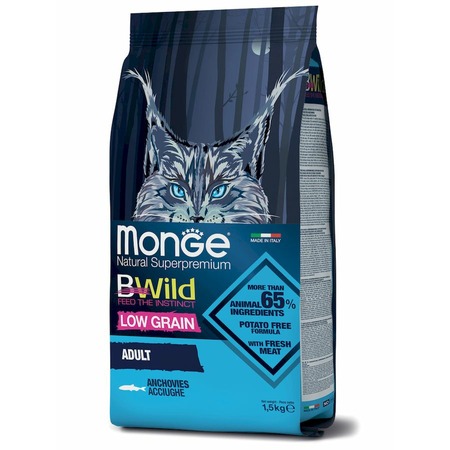 Monge Cat BWild Low Grain полнорационный сухой корм для кошек, низкозерновой, с анчоусами - 1,5 кг фото 2