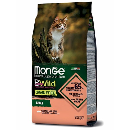Monge Cat BWild Grain Free полнорационный сухой корм для кошек, беззерновой, с лососем и горохом - 1,5 кг фото 2