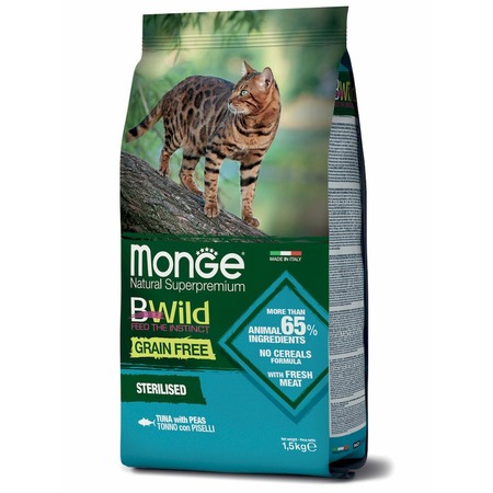 Monge Cat BWild Grain Free полнорационный сухой корм для стерилизованных кошек, беззерновой, с тунцом и горохом - 1,5 кг фото 2
