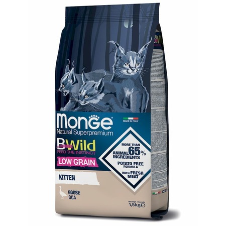 Monge Cat BWild Low Grain Kitten полнорационный сухой корм для котят и беременных кошек, низкозерновой, с мясом гуся - 1,5 кг фото 2