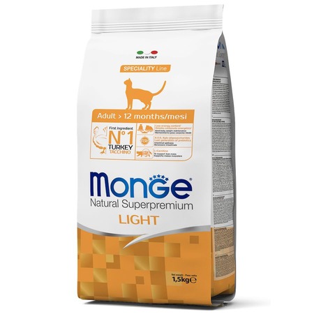 Monge Cat Speciality Line Light полнорационный сухой корм для кошек, низкокалорийный, с индейкой - 1,5 кг фото 2