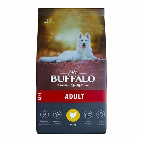 Mr.Buffalo Adult M/L полнорационный сухой корм для взрослых собак всех пород с курицей - 14 кг фото 2