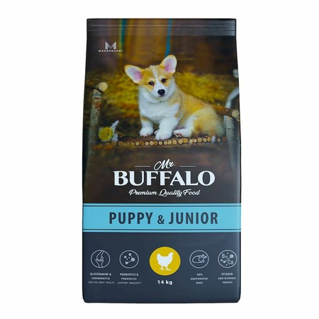 Mr.Buffalo Puppy & Junior полнорационный сухой корм для щенков и юниоров всех пород с курицей - 14 кг фото 2