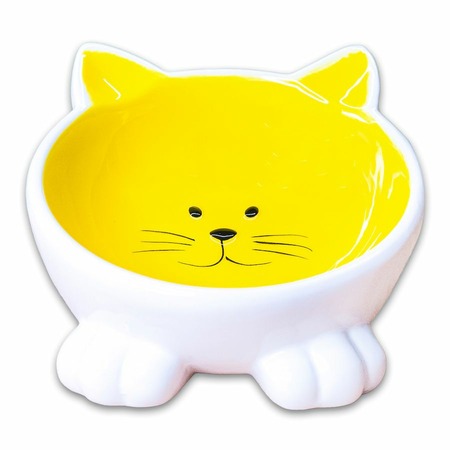 Mr.Kranch миска для кошек "Мордочка кошки" на ножках, керамическая, желтая - 100 мл фото 2