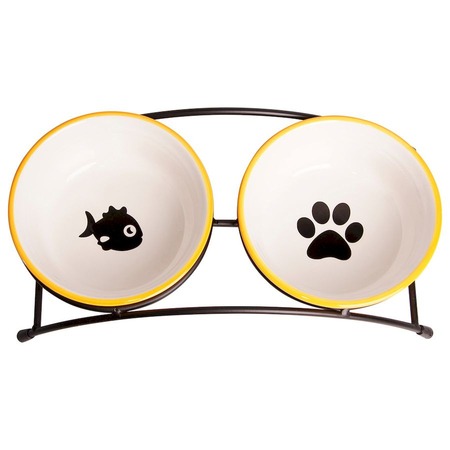 Mr.Kranch миска для собак и кошек на подставке, двойная, керамическая, оранжевая - 2x290 мл фото 2