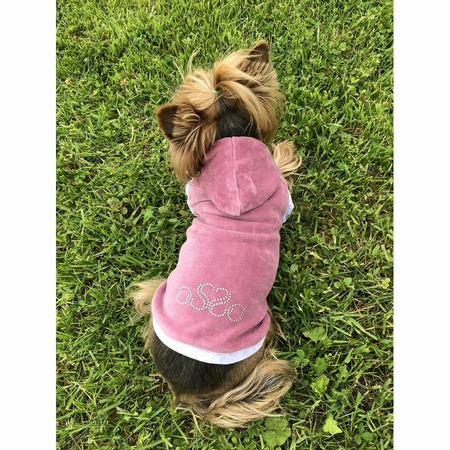 Толстовка с капюшоном OSSO-fashion для собак любого возраста миниатюрных мелких и средних пород из велюра розового цвета - р. 22 фото 2