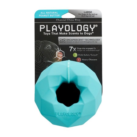 Playology Channel Chew Ring игрушка для собак средних и крупных пород, жевательное кольцо-многогранник, с ароматом арахиса, голубой фото 2