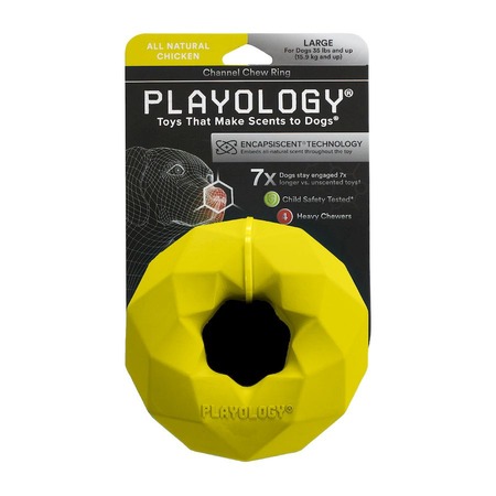 Playology Channel Chew Ring игрушка для собак средних и крупных пород, жевательное кольцо-многогранник, с ароматом курицы, желтый фото 2