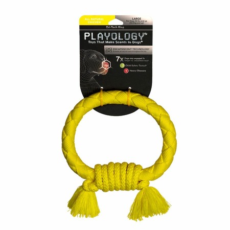 Playology Dri-Tech Ring игрушка для собак средних и крупных пород, жевательное кольцо-канат, с ароматом курицы, желтый фото 2