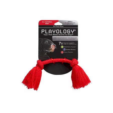 Playology Dri-tech Rope игрушка для собак мелких пород, жевательный канат, с ароматом говядины, маленький, красный фото 2