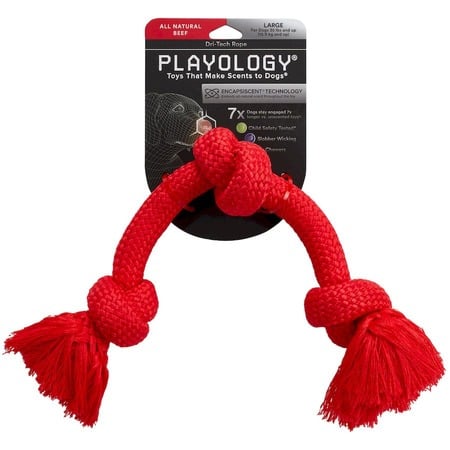 Playology Dri-tech Rope игрушка для собак средних и крупных пород, жевательный канат, с ароматом говядины, большой красный фото 2