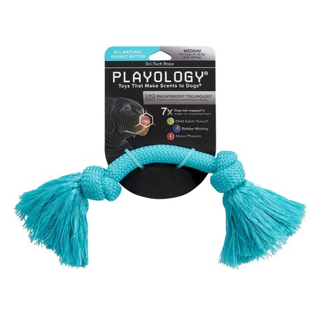 Playology Dri-tech Rope игрушка для собак средних пород, жевательный канат, с ароматом арахиса, средний, голубой фото 2