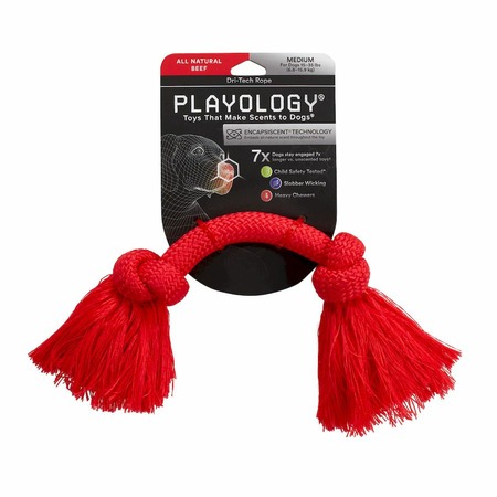 Playology Dri-tech Rope игрушка для собак средних пород, жевательный канат, с ароматом говядины, средний красный фото 2