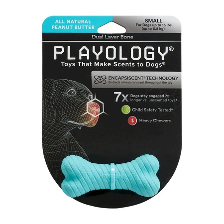 Playology Dual Layer Bone игрушка для собак мелких пород, двухслойная жевательная косточка, с ароматом арахиса, маленькая, голубая фото 2