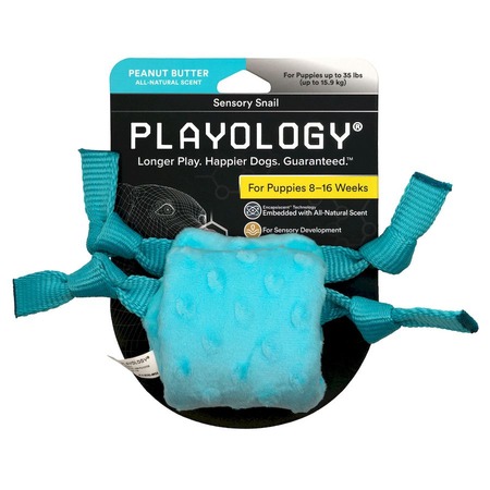 Playology Puppy Sensory Snail игрушка для щенков мелких и средних пород 8-16 недель, сенсорная плюшевая улитка, с ароматом арахиса, голубая фото 2