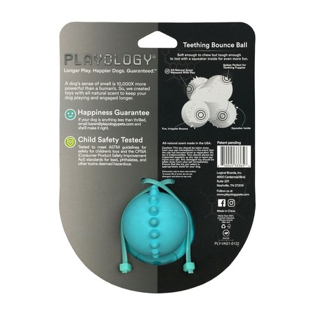 Playology Squeaky Bounce Ball игрушка для щенков 4-8 месяцев, дентальный жевательный тройной мяч, с ароматом арахиса, голубой фото 2