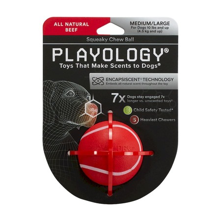 Playology Squeaky Chew Ball игрушка для собак мелких и средних пород, жевательный мяч с пищалкой, с ароматом говядины, красный - 6 см фото 2