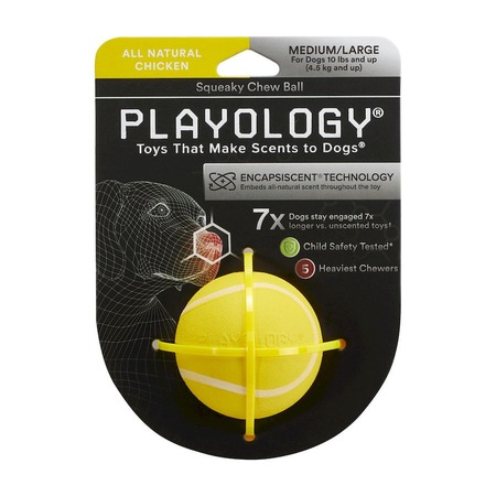 Playology Squeaky Chew Ball игрушка для собак мелких и средних пород, жевательный мяч с пищалкой, с ароматом курицы, желтый - 6 см фото 2