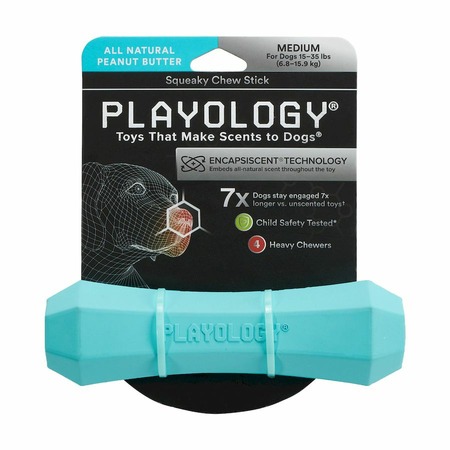 Playology Squeaky Chew Stick игрушка для собак средних пород, жевательная палочка, с ароматом арахиса, средняя, голубая фото 2