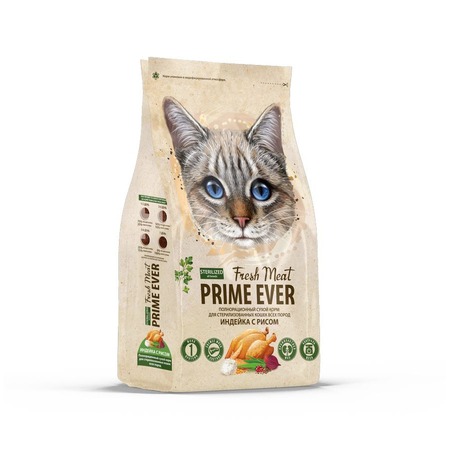 Prime Ever Fresh Meat Sterilized сухой корм для стерилизованных кошек всех пород, с рисом и индейкой - 1,5 кг фото 2