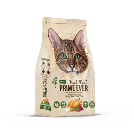 Prime Ever Fresh Meat сухой корм для кошек всех пород, для поддержания оптимального веса, с рисом и индейкой фото 2