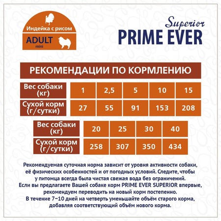 Prime Ever Superior сухой корм для собак мелких для поддержания оптимального веса, с рисом и индейкой - 900 г фото 2