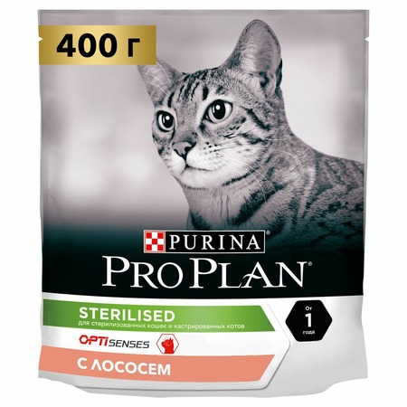 Pro Plan Sterilised сухой корм для стерилизованных кошек и кастрированных котов, для поддержания органов чувств, с высоким содержанием лосося - 400 г фото 2