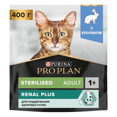 Pro Plan Sterilised сухой корм для стерилизованных кошек и кастрированных котов для поддержания здоровья почек после стерилизации, с кроликом - 400 г фото 2