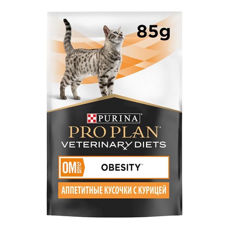 Pro Plan Veterinary Diets OM ST/OX Obesity Management влажный корм для кошек, при ожирении, с курицей, в паучах - 85 г фото 2