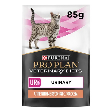 Pro Plan Veterinary Diets UR ST/OX Urinary полнорационный влажный корм для кошек при болезнях нижних отделов мочевыводящих путей, с лососем, кусочки в соусе, в паучах - 85 г фото 2