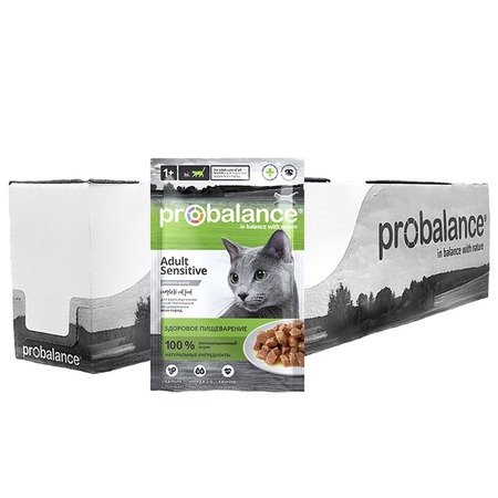 ProBalance Sensitive полнорационный влажный корм для кошек с чувствительным пищеварением, с курицей, кусочки в соусе, в паучах - 85 г фото 2