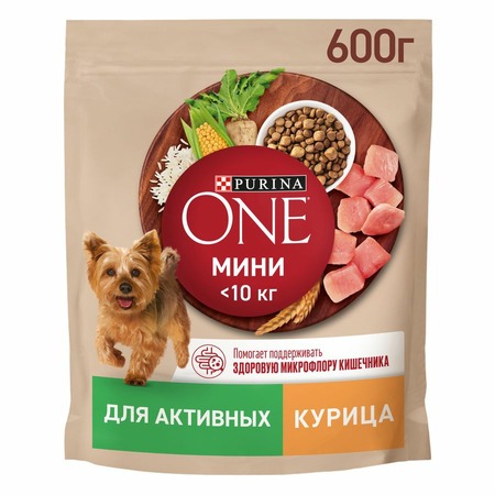 Purina ONE Mini сухой корм для собак мелких и карликовых пород, при активном образе жизни, с курицей и рисом - 600 г фото 2