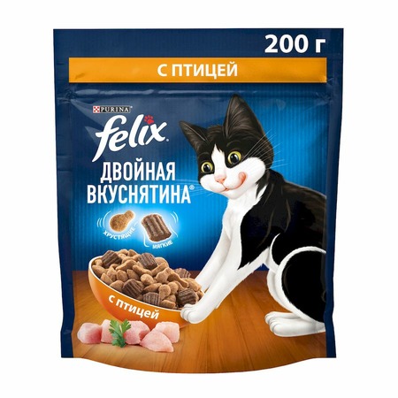 Felix Двойная вкуснятина полнорационный сухой корм для кошек, с птицей - 200 г фото 12