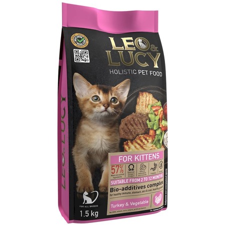 Leo&Lucy сухой полнорационный корм для котят, с индейкой, овощами и биодобавками фото 12