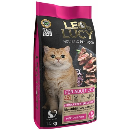 Leo&Lucy сухой полнорационный корм для стерилизованных кошек, мясное ассорти с биодобавками - 1,5 кг фото 12