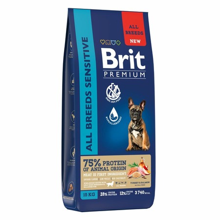 Brit Premium Dog Adult Sensitive сухой корм для взрослых собак всех пород с чувствительным пищеварением, с индейкой и лососем - 15 кг фото 3