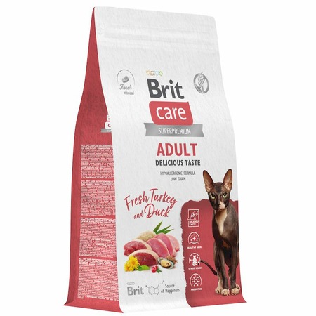 Brit Care Cat Adult Delicious Taste сухой корм для взрослых привередливых кошек, с индейкой и уткой - 1,5 кг фото 3