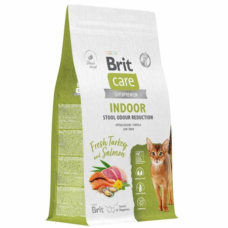 Brit Care Cat Indoor Stool Odour Reduction сухой корм для взрослых кошек домашнего содержания, с индейкой и лососем - 1,5 кг фото 3
