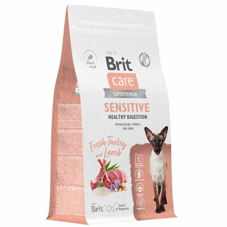 Brit Care Cat Sensitive Healthy Digestion сухой корм для взрослых кошек с чувствительным пищеварением, с индейкой и ягненком - 1,5 кг фото 3
