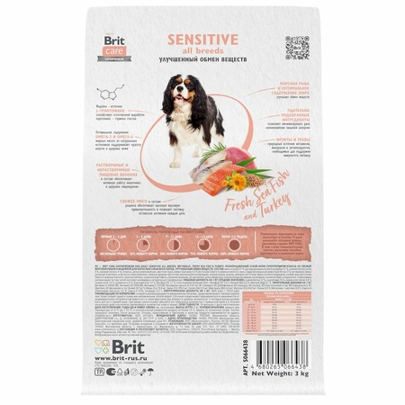 Brit Care Dog Adult Sensitive Metabolic сухой корм для взрослых собак, с морской рыбой и индейкой - 3 кг фото 3